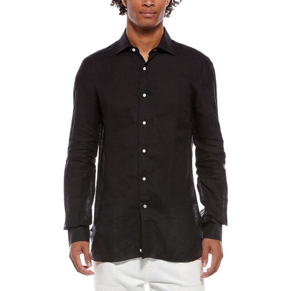 Isaia Mens  Milano Mix Linen Dress Shirt, Blue